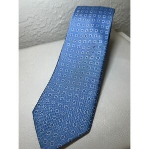 Nic's Toggery Necktie Silk Hand Made USA Blue Square Pattern Men's Tie 3.25 inch